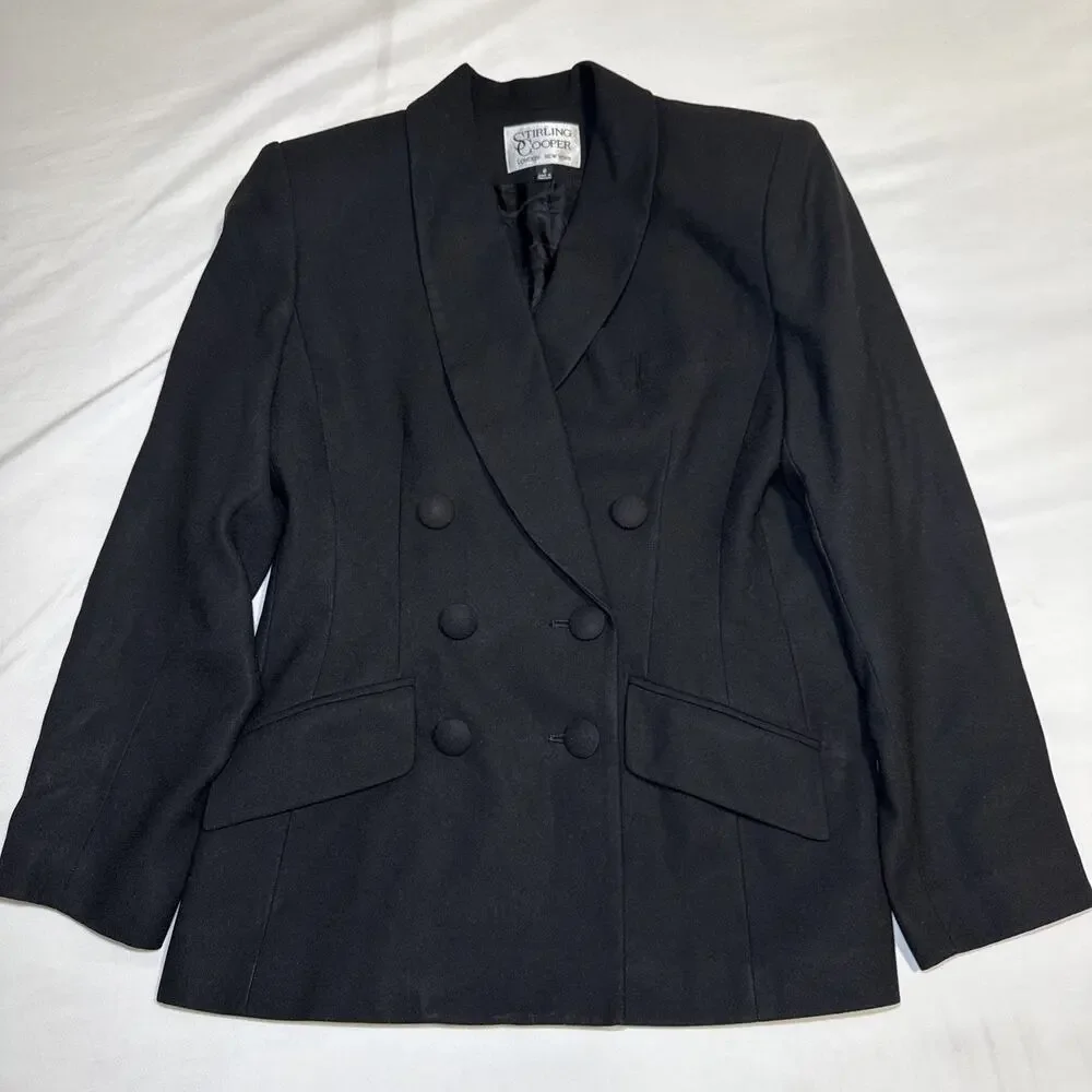 VTG Stirling Cooper Womens Black Blazer Double Breasted Jacket Chic Size 8 EUC - Picture 1 of 13